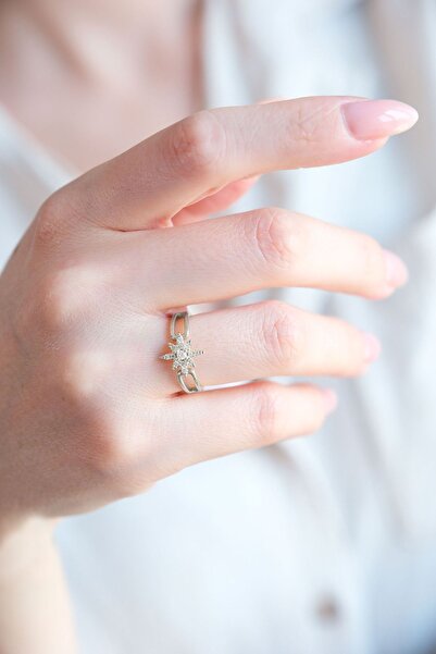 AURRARİ Gümüş Kaplama Ayarlanabilir Kuzey Yıldızı Yüzük