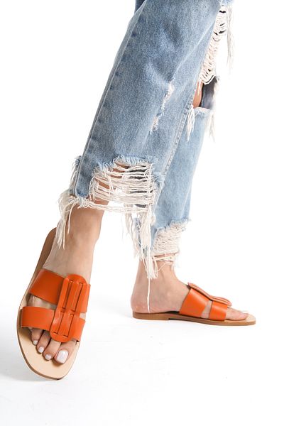 DaphneSandals شبشب نسائي من الجلد الطبيعي باللون البرتقالي - M5813