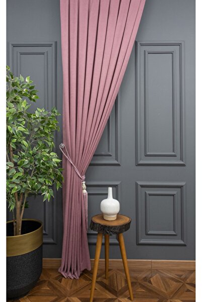 Evdepo Home Crown Dried Rose Solid Color Pleated Soft Background Curtain, 1/2 Sparse Pleat, Single Wing