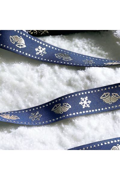 BukiroAtelier Πρωτοχρονιάτικη κορδέλα - Μοτίβο καμπάνας, μοτίβο επιχρύσωσης και χιονιού, 2 εκ. 2 μέτρα
