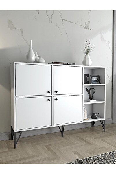 Wood'n Love Zeta 140 Cm Metal Ayaklı Konsol - Beyaz / Siyah