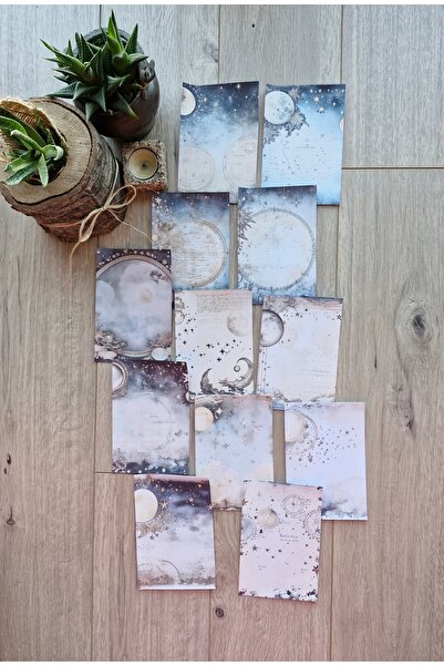 Mona Craftist 12 Adet Astrolojik Ay Temalı Scrapbook Kağıt Seti Bullet Journa...
