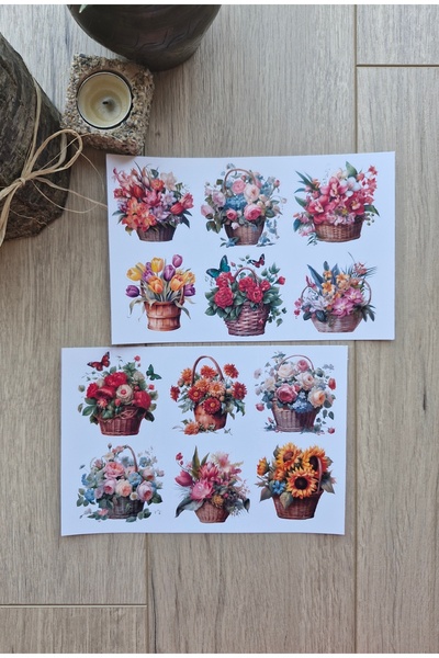 Mona Craftist مجموعة ملصقات سلة زهور مكونة من 12 قطعة مكونة من صفحتين - توليب...