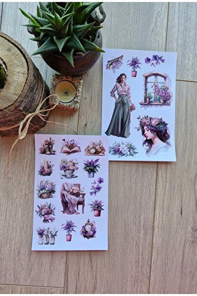 Mona Craftist 2 ورقة 21 قطعة من الملصقات ذات الطابع الأرجواني باللون الأخضر و...