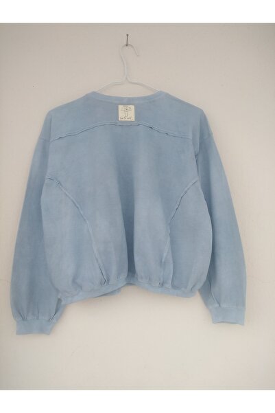 lovetheworld Batik Boyama Eskitme Görünümlü Gri Pis Dikişli 2 Cepli Oversize Crop Pamuklu Sweatshirt