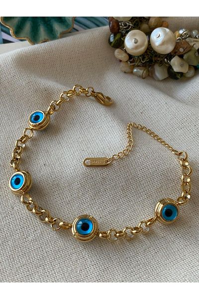 Lujo 4-Eye Steel Bracelet with Evil Eye Beads