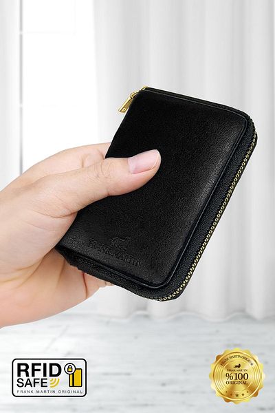 Frank Martin Fashionable Women's Wallet with Zipper with Black Rio Original Box - Paper and Coin Eyes