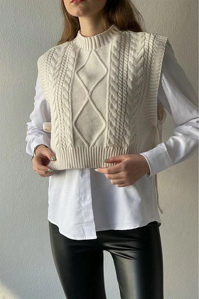 pulur.co Cream Side Tie Knitwear Sweater
