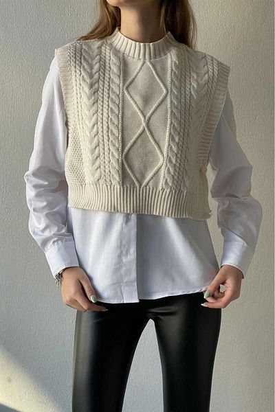 pulur.co Cream Side Tie Knitwear Sweater