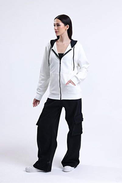 pulur.co Ecru 100% Cotton Zippered Cardigan with Hood
