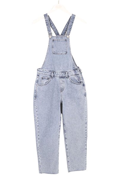 alhemengelir Buz Mavi Kanguru Cep Detaylı Bol Paça Salopet Tulum