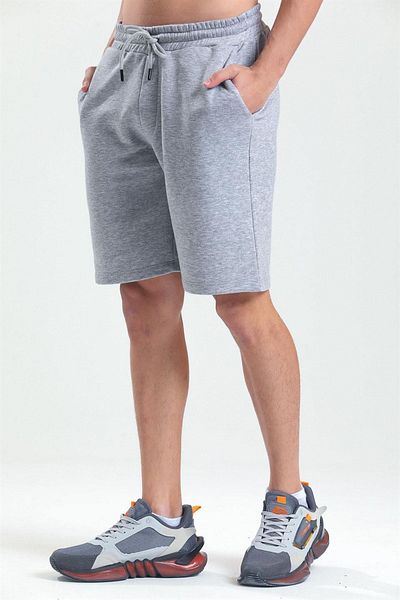 pulur.co Gray Melange Regular Cut Pocketed Cotton Knitted Two Thread Sweat Shorts