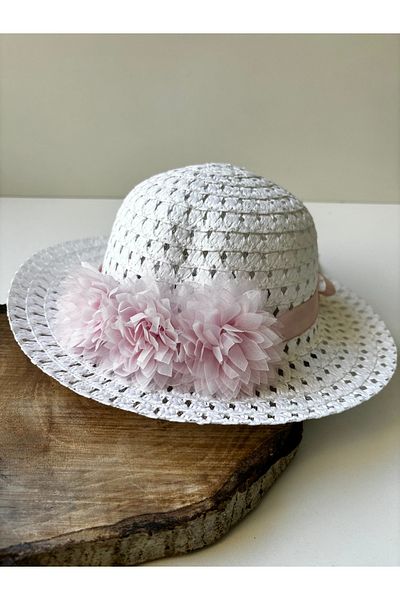 Miniminiksdesing Children's Straw Hat with Flower Accessories