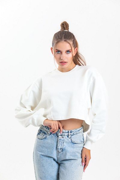 pulur.co Ecru Oversize Crop Sweatshirt