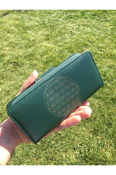 DERKON Flower of Life Printed Genuine Leather Women's Wallet