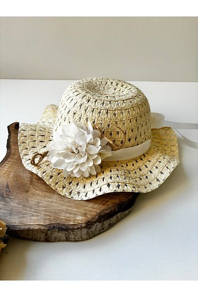 Miniminiksdesing Children's Straw Hat with Flower Accessories