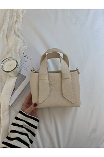 ELFCO Women's Cream Double Handle Textured Mini Cross Shoulder Bag