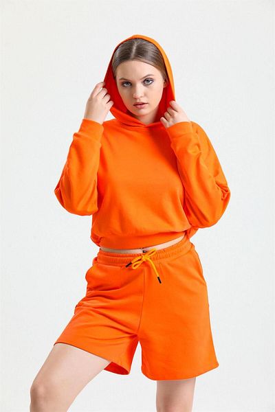pulur.co Hooded Orange Crop Sweatshirt