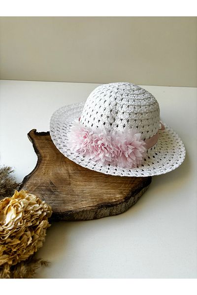 Miniminiksdesing Children's Straw Hat with Flower Accessories