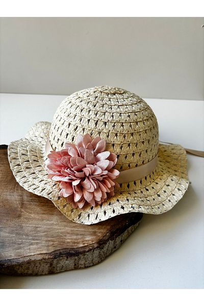 Miniminiksdesing Children's Straw Hat with Flower Accessories