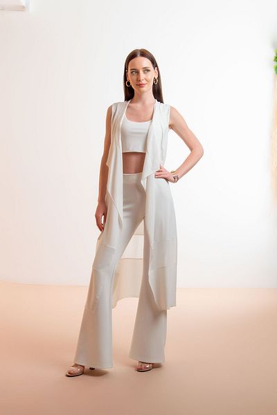 Laranor Vestă și kimono cu guler șal cu detalii din șifon - Top bikini