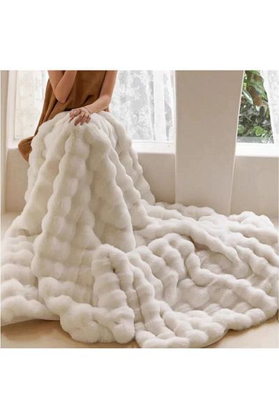 sevaradekor Şal de canapea de pluş Husă de canapea pufoasă Husă de canapea Bubble Alb 160 X 100 Cm
