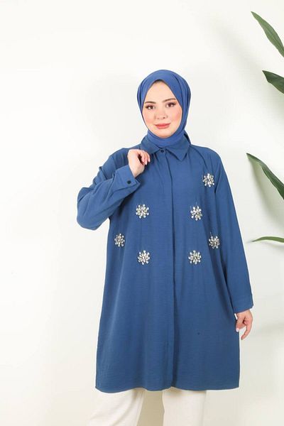 my showy shop قميص تونيك Aerobin كبير الحجم بتفاصيل حجرية