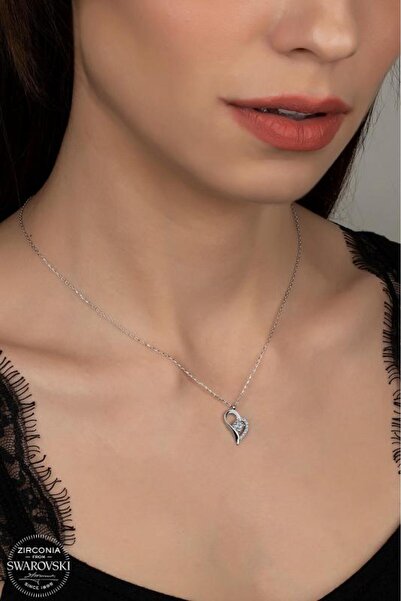 Union Swarovski Zirconia Kadın Kalp Pırlanta Montür Gümüş Kolye