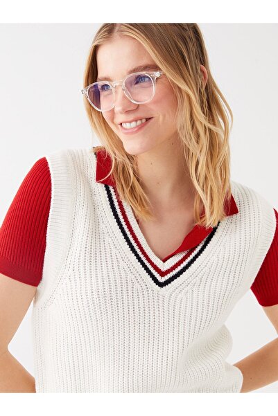 LC Waikiki Women's V-Neck Plain Knitwear Sweater