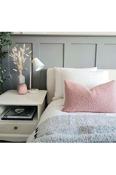 sevaradekor Teddy Boucle Rectangular Throw Pillow Dusty Rose