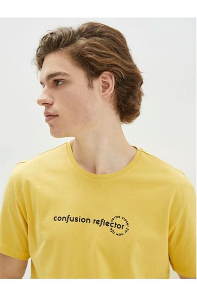 LC Waikiki Ανδρικό μπλουζάκι Lcw Casual Crew με λαιμόκοψη κοντό μανίκι με στάμπα χτενισμένο βαμβακερό ανδρικό μπλουζάκι