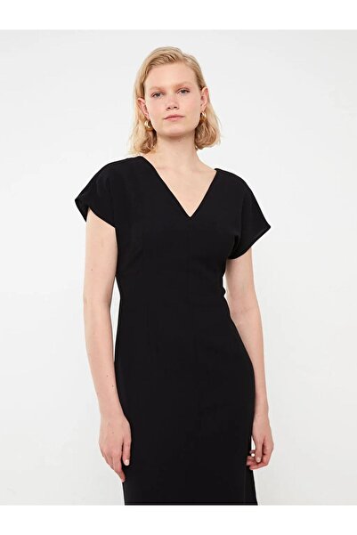 LC Waikiki Dámské šaty Lcw Vision s rovným výstřihem do V a krátkým rukávem