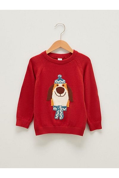 LC Waikiki Lcw Baby Crew Neck Long Sleeve Printed Baby Boy Knitwear Sweater