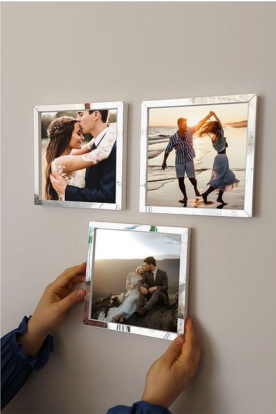 Verda Çerçeve 20x20 Cm Full Photo 3 Pieces Square Frames - Adhesive, 17.5x17.5 Cm Photo