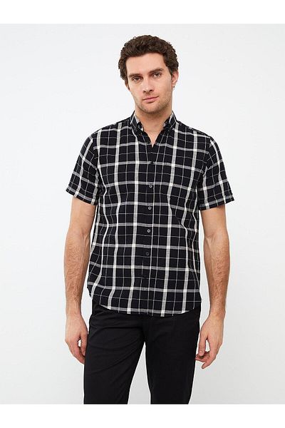 LC Waikiki LCWAIKIKI - Ανδρικό πουκάμισο από ποπλίνα, κοντό μανίκι, καρό στάμπα, κανονική εφαρμογή