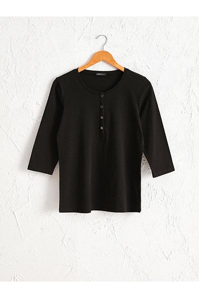 LC Waikiki Βαμβακερό μπλουζάκι με κουμπιά LCWAIKIKI Basic γιακά