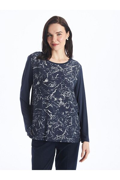LC Waikiki LCW Grace - Γυναικεία μακρυμάνικη μπλούζα με στάμπα με λαιμόκοψη