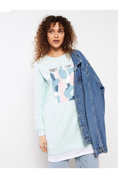 LC Waikiki Classic Crew Neck Printed Long Sleeve Cotton Women's Tunic