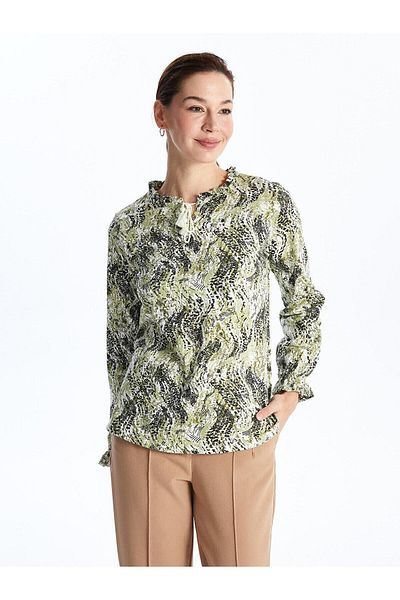 LC Waikiki LCW Grace - Γυναικεία μακρυμάνικη μπλούζα με δεμένο γιακά και στάμπα