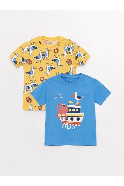 LC Waikiki Tricou pentru bebeluși LCW pentru bebeluși - decolteu, mânecă scurtă, imprimeu, set de 2