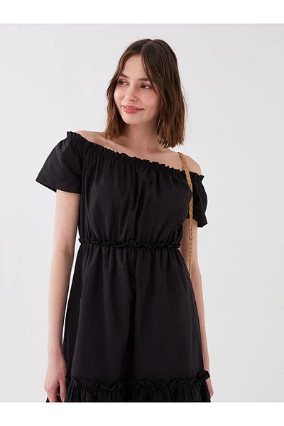 LC Waikiki Γυναικείο φόρεμα Xsıde Boat Neck ίσιο κοντομάνικο