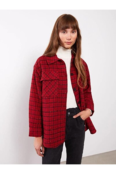 LC Waikiki Classic Front Button Closure Plaid Long Sleeve Women's Shirt Jacket