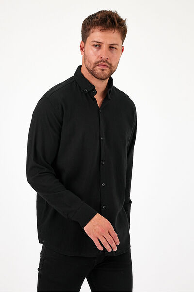 HAWKKİNG Men's Top - Long Sleeve, Easy Ironing, Sweat Absorbing, Breathable, Texture Four Seasons Shirt