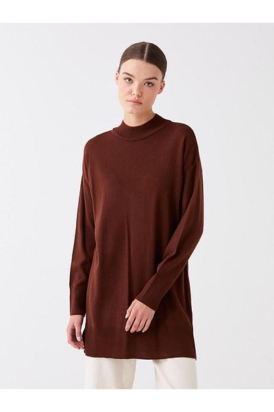 LC Waikiki LCW Modest Μισό ζιβάγκο μονόχρωμο μακρυμάνικο γυναικείο πλεκτό τουνίκ
