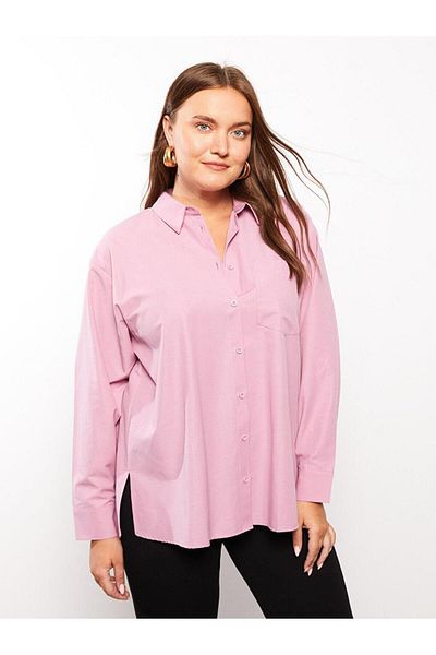 LC Waikiki Plus Size Straight Long Sleeve Poplin Women's Shirt