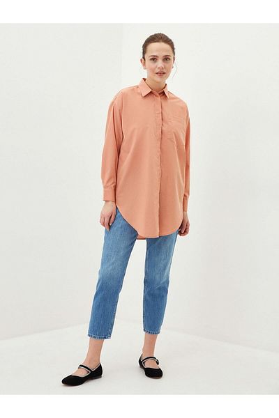 LC Waikiki Oversize Women's Tunic - Shirt Collar, Solid, Long Sleeve