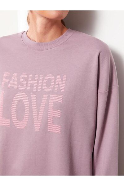 LC Waikiki LCW Modest Bisiklet Yaka Baskılı Uzun Kollu Oversize Kadın Tunik