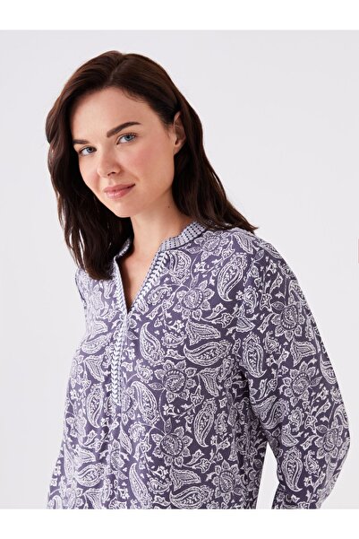 LC Waikiki Kaçık Yaka Desenli Uzun Kollu Kadın Bluz