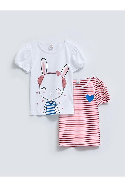 LC Waikiki LCW baby Bisiklet Yaka Kısa Kollu Baskılı Pamuklu Kız Bebek Tişört...