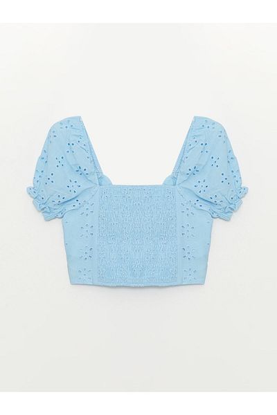 LC Waikiki Γυναικεία Crop Μπλούζα με Κέντημα U-Neck
